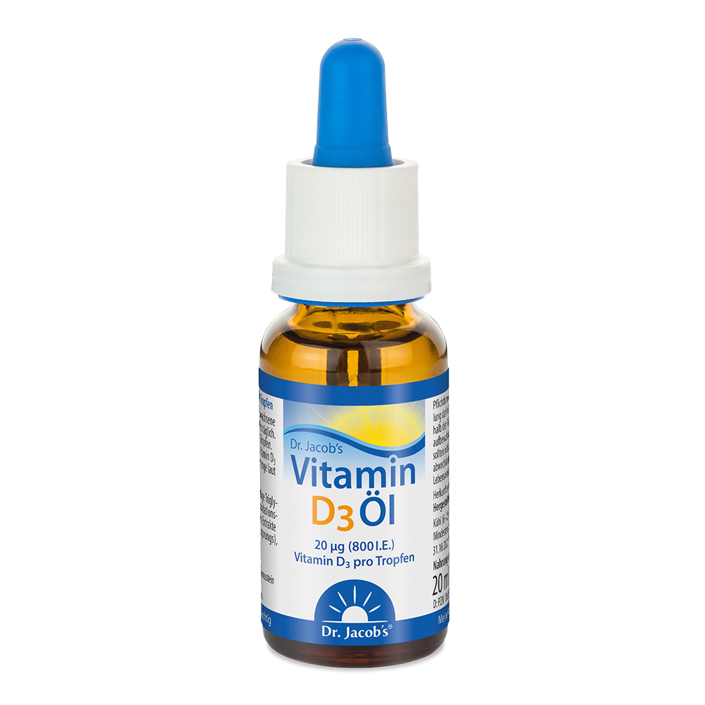 Dr. Jacob’s Vitamin D3 Öl 800 IU ürün ambalajı